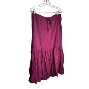 YFB Maxi Peasant Skirt Elastic‎ Tie Waist Rayon Blend Burgundy Womens Large